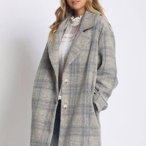 Wild Luxe Grey Plaid Wool-Blend Pea Coat